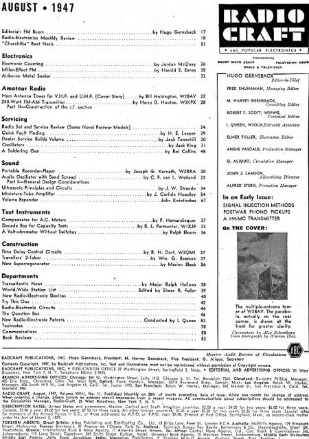 August 1947 Radio Craft Table of Contents - RF Cafe