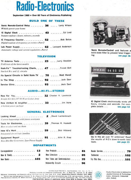 September 1969 Radio-Electronics Table of Contents - RF Cafe
