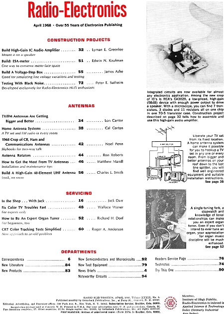 April 1968 Radio-Electronics Table of Contents - RF Cafe