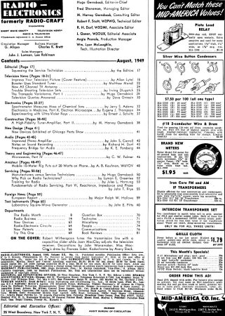 August 1949  Radio-Electronics Table of Contents - RF Cafe