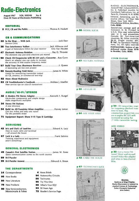August 1967 Radio-Electronics Table of Contents - RF Cafe