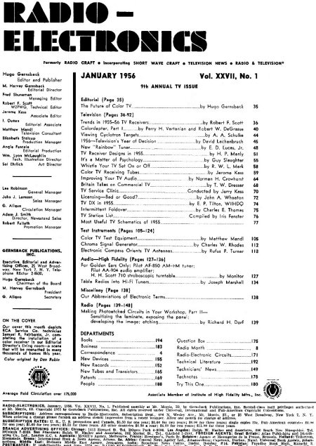 January 1956 Radio-Electronics Table of Contents - RF Cafe