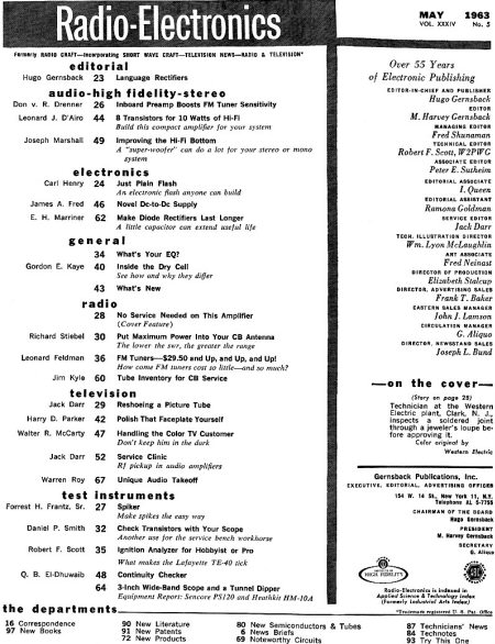 May 1963 Radio-Electronics Table of Contents - RF Cafe