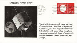 Postcard commemorating the launch of Early Bird (Intelsat I) satellite - RF Cafe