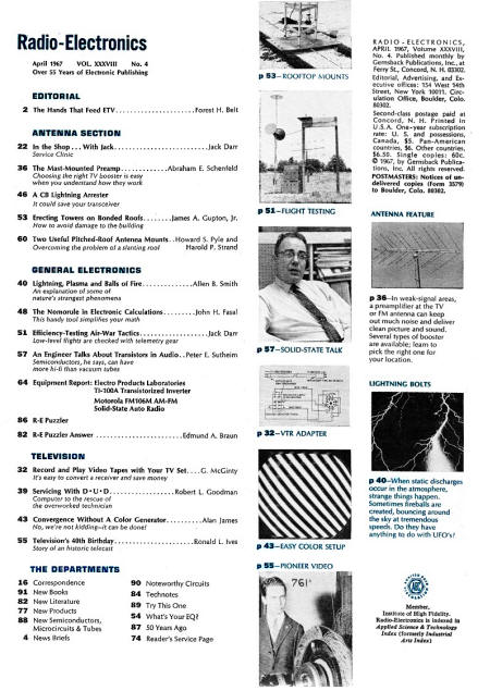 April 1967 Radio-Electronics Table of Contents - RF Cafe