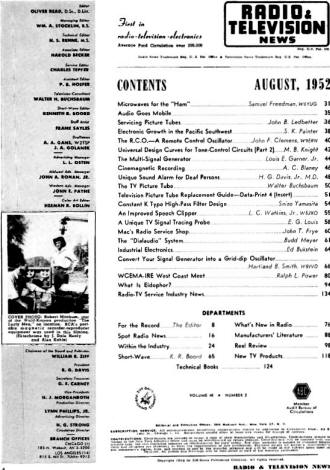 August 1952 Radio & Television News Table of Contents - RF Cafe