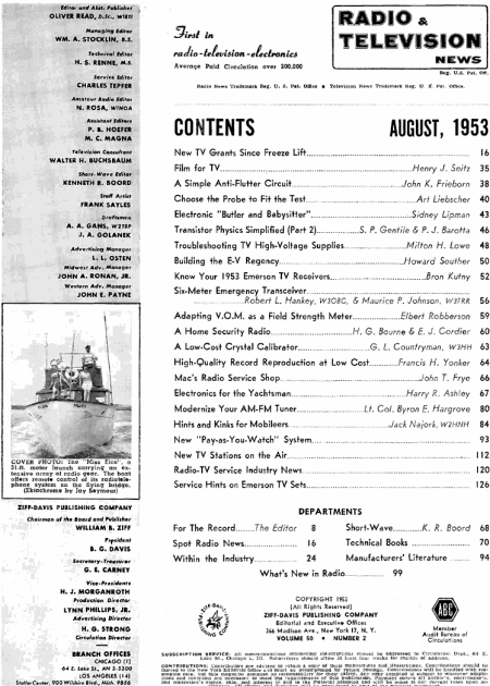 August 1953 Radio & Television News Table of Contents - RF Cafe