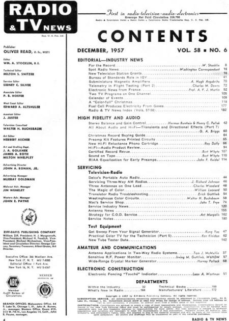 December 1957 Radio & Television News Table of Contents - RF Cafe