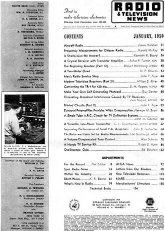 January 1950 Radio & Television News Table of Contents - RF Cafe