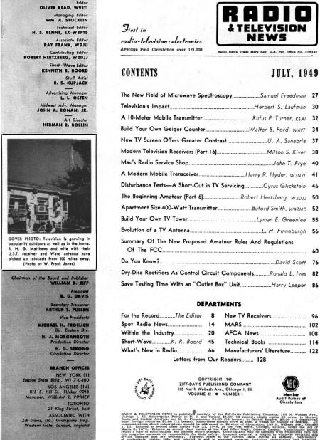 July 1949 Radio & TV News Table of Contents - RF Cafe