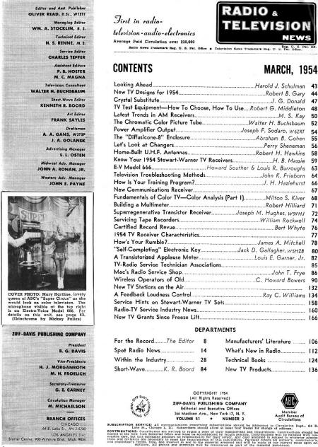 March 1954 Radio & Television News Table of Contents - RF Cafe
