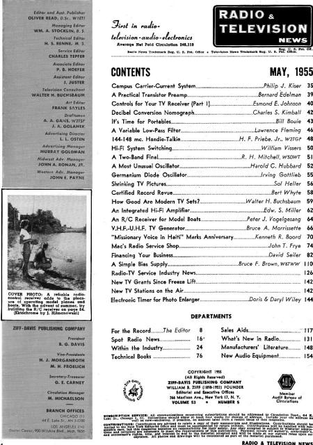 May 1955 Radio & Television News Table of Contents - RF Cafe