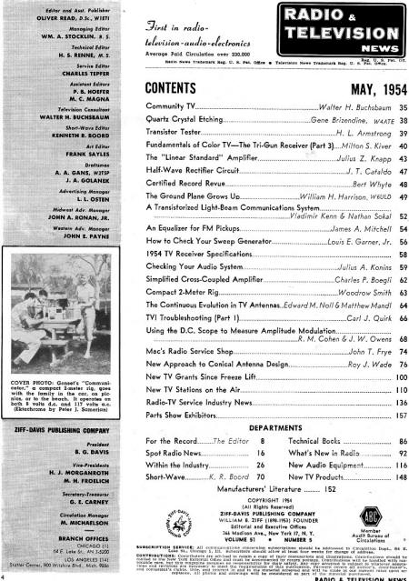 May 1954 Radio & Television News Table of Contents - RF Cafe