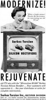 Sarkes Tarzian Silicon Rectifiers Advertisement, August 1957 Radio & TV News - RF Cafe