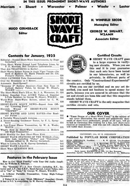 January 1935 Short Wave Craft Table of Contents - RF Cafe